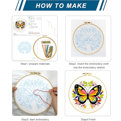 Image of Zhenqing Butterfly Embroidery Kit 11.4x11.4 Inch - Complete Embroidery Set with Fabric, Threads, Needles & Hoop - Beginner-Friendly DIY Craft Kit for Adults (C0041)