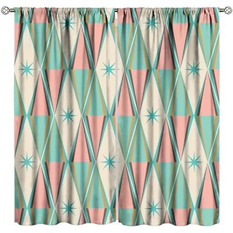 NQNFWCRJ Mid Century Window Curtains, Vintage Bohemian Modern Mid Century Print, Bedroom Living Room with Rod Pocket Blackout Curtains 42" W X 45" L Cover