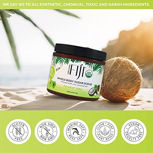 Organic Fiji Whole Body Scrub - Infused With Coconut Oil, Exfoliating Sugar Scrub For Smooth And Soft Skin, Exfoliates & Restores Skin's Natural Biosphere, Coconut Lime 20 Oz #TOP4