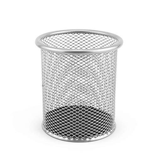 D.RECT LEVIATAN 110484 Portalápices de malla metálica redondo | Portalápices de escritorio, estable | color plata | diámetro de 91 mm Cover