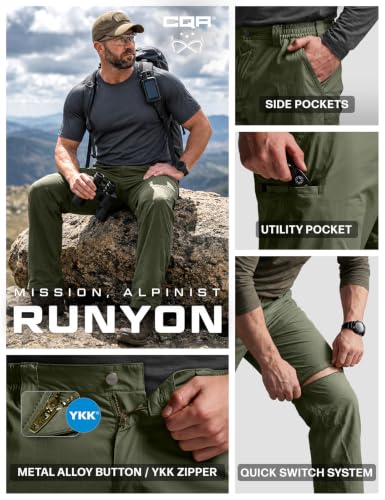 Image of CQR Men's Convertible Cargo Tactical Pants, Water Resistant Outdoor Hiking Pants, Zip Off Lightweight Stretch Work Pants