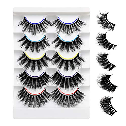 Pawotence Long False Eyelashes Pack 5 Styles Mixed 20mm Dramatic Thick Faux Mink Lashes Pack 5 Pairs Soft Lightweight Handmade Reusable Fake Eyelashes