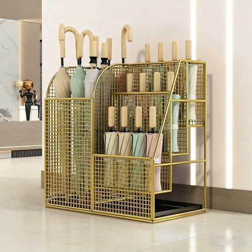 Large Capacity Multi-Tier Metal Umbrella Stand - Freestanding, Removable Base - Ideal for Home, Hotel, School - Stylish Black Design for Indoor/Outdoor Use