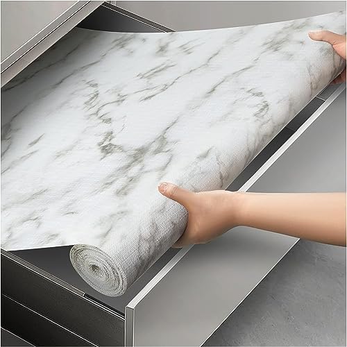 Image of Drawer Liner, Waterproof Refragerator Liner, Self Adhesive Shelf Liners for Kitchen Cabinet,No Slip Cupboard Mats Fridge Liner, Bathroom Sink Mat Cabinet Liner Roll (Matt Marble, 24 x 60 Inch)