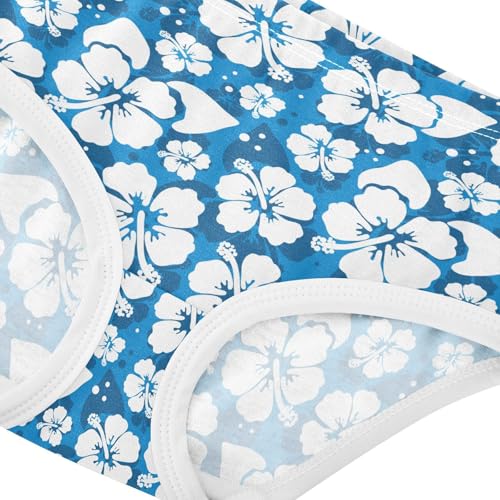 Little Girls' Soft Cotton Underwear Kids Breathable Comfort Hibiscus Blue Panties Briefs Toddler4