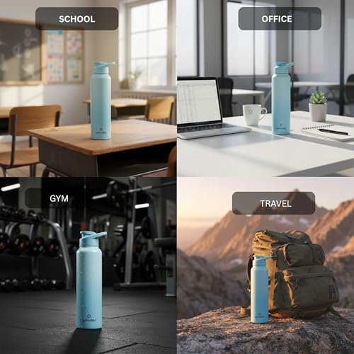 Image of Speedex Stainless Steel Water Bottle 1 Ltr, Leak Proof Sipper Cap, BIS Approved 1000 ml Metal Bottle For Daily, Office, School, Gym, Travel Use for Men, Women, Kids, Adults, Dual Blue, Set of 3