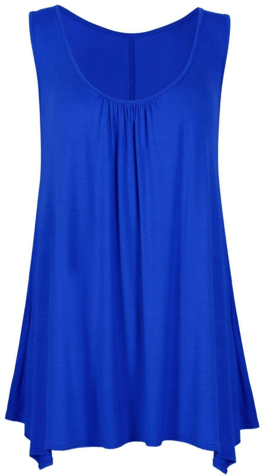 Crazy Girls Girls Royal Blue Plain Crazy Womens Gathered Round Neck Stretch Swing Long Vest Flared Royal Blue Hanky Top (2Xl, )