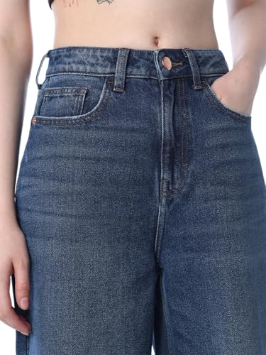 Image of ONLY Women's Solid Wide Leg High Rise Black Jeans