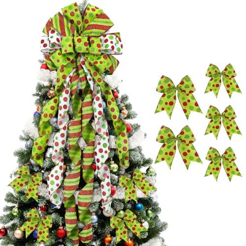 Miucat 6PCS Christmas Tree Topper Wreath Bow Set - Large Red & Green Bow (45