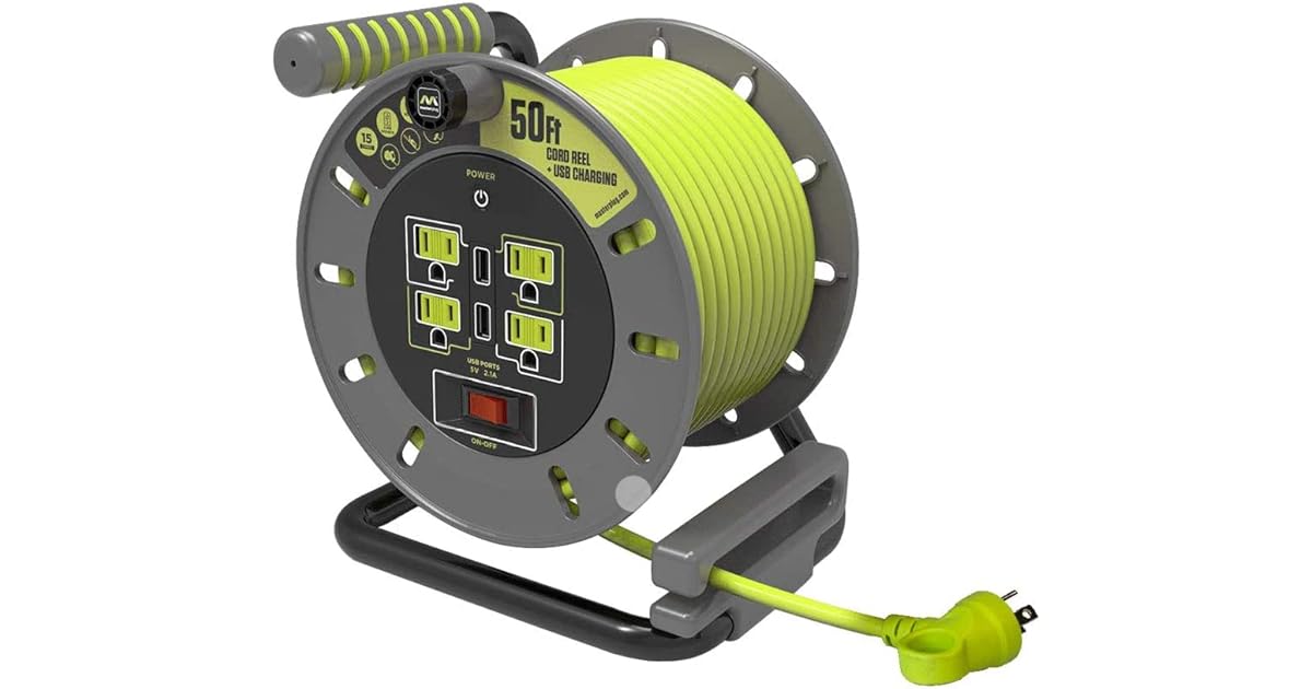 MasterPlug 50 ft 14AWG Heavy Duty Extension Cord Reel only 39.99