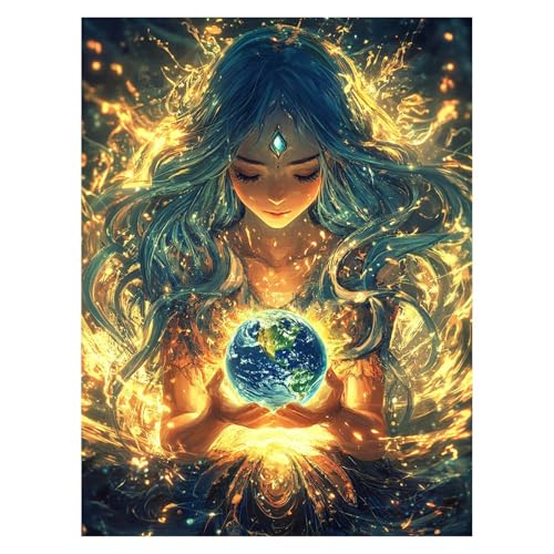 DIY 地球 数字油絵 女神 数字塗り絵画 手芸キット 55x40 cm 絵画 インテリア 手作りキット ビッグサイズ 複数サイズ 子供 初心者 ペイントバイナンバー 画材 Painting by Numbers 適用対象そして自宅 壁飾り お歳暮誕生日プ