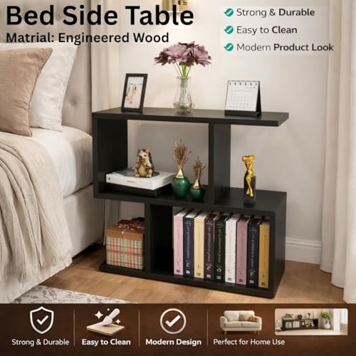 Image of SPYDER CRAFT Modern Engineered Wood Bedside Table Nightstand with Storage Shelves, Space Saving Side Table, Small Bedroom Furniture, Multi Tier End Table for Living Room- Black DIY(Do-It-Yourself)