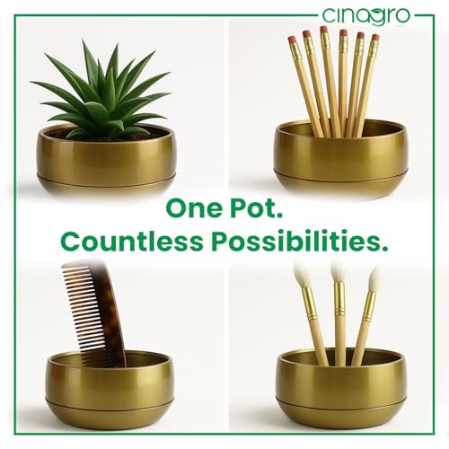 Image of CINAGRO Metal Planter Pot for Indoor Plants, Round Decorative Flower Pot, Rust-Resistant, Modern Plant Holder for Home, Balcony, Office (13.97 x 7.62 cm, Pulse Nest - Gold)