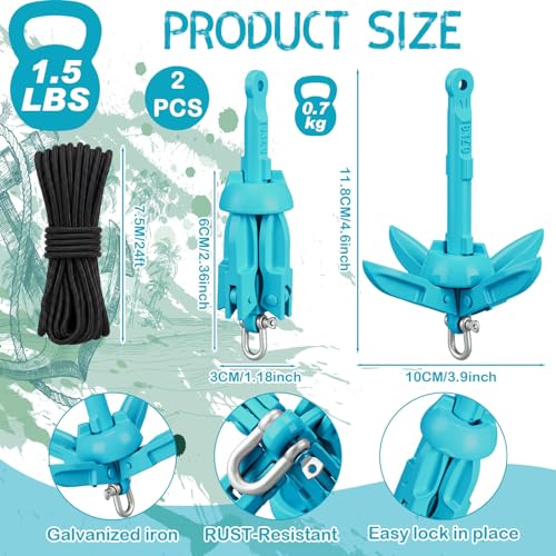 Image of Lounsweer 2 Pack 1.5 /3.5 lb Marine Kayak Anchor Kit Folding Grapnel Anchor Kit Boat Kayak Fishing Accessories for Small Boats Kayaks Canoe Paddle Boards