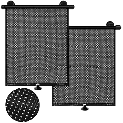Car Window Shade for Baby, 2 Pack Retractable Kids Side Window Sun Shade for Car Back Windows Roller Shades with Enhanced Suction Cups Pull Down Car Sun Blocker Backseat Sun Shade Shield (15" x 18") Cover