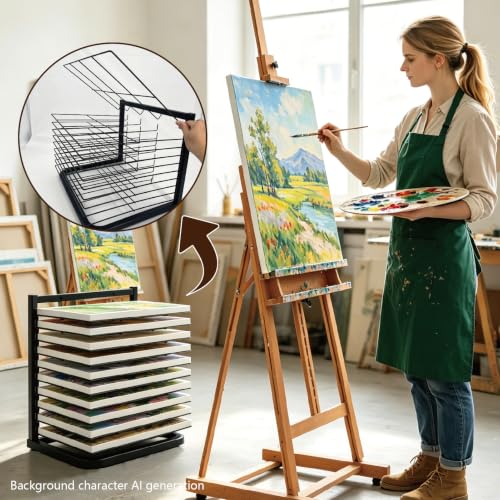 Image of LIAQICHA Art Drying Rack for Classroom - 10 Removable Shelves, Wall /Tabletop Art Rack & Storage Rack for Art Studio, Craft Room, Desktop - Canvas, Painting, Paper Drying Rack, Print Display Rack