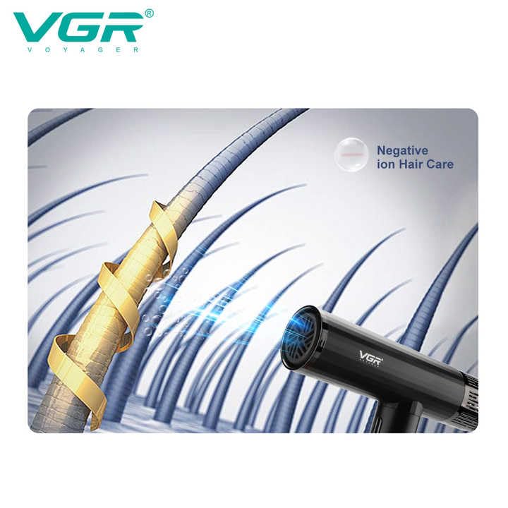 VGR V-427 Professional Hair Dryer showing internal BLDC motor and airflow