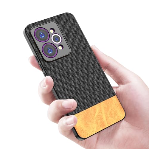 Image of Kapa Soft Fabric & Leather Hybrid Protective Back Cover for Realme 15 Pro 5G | Shockproof Slim Hard Anti Slip Back Case (Black,Brown)