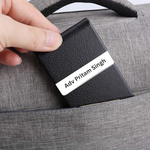 Image of FELSTAR Customized /Personalized Card Holder with Name Engraved, Leather Professional Business Visiting Card Holder /Credit Card Holders Men, Women Day Gift, Corporate Gift for Employees (S Black Plain)