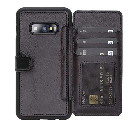 Venito Verona Leather Phone Case Compatible with Samsung Galaxy S10e (5.8 inch) - RFID Blocking Snap-On Flip Back Cover Slim Phone Wallet Case - Rustic Black