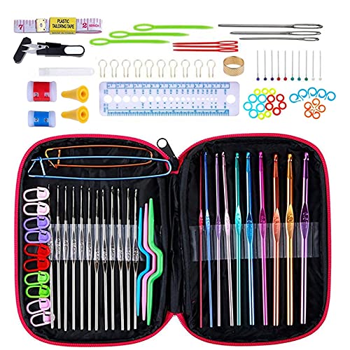 YADIMI Juego de ganchos de ganchillo, 100pcs Kit de Agujas de Ganchillo para principiantes y adultos, accesorios de herramientas con mini funda