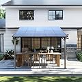 10 x 10 FT Outdoor Gazebo Pergola, Hardtop Lean to Metal Gazebo Canopy with Roof and Stable Frame, Wall-Mounted Heavy Duty Pergola Outdoor Shed Awnings for Patio Backyard, Grey