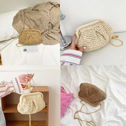 Image of Afashor Straw Clutch Purse for Women Summer Beach Woven Evening Bag Dumpling Casual Shoulder Handbag