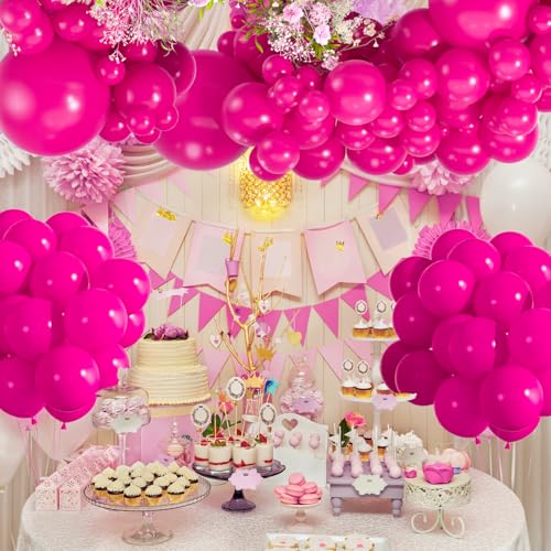 Image of 114pcs Pink Balloon Garland Arch kit, 18 12 10 5 inch Hot Pink Latex Balloons, Different Sizes Magenta Balloon for Engagement Bridal Bachelorette Princess Birthday Party Decorations