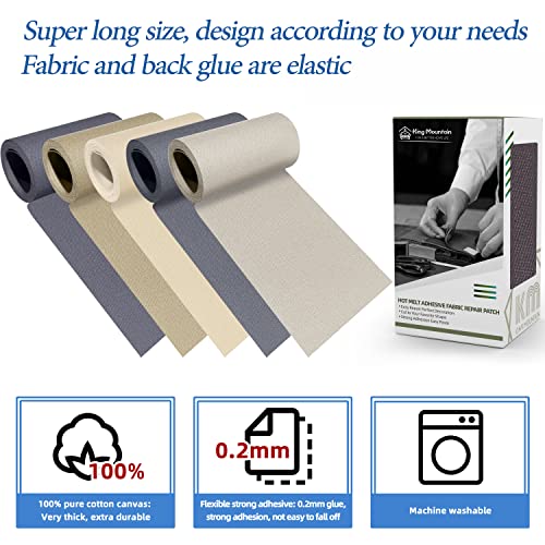 Image of KING MOUNTAIN Canvas Iron on Patch,3 inchx60 inch,Waterproof 100% Cotton Fabric Repair Patch,Used for Various Sofa,Tent,Clothes,Seats,Suitcases (Dark Grey)