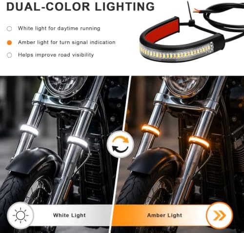 Huyopu 2 PCS Motorcycle LED Turn Signal Light, Switchback Fork DRL Strip - 4