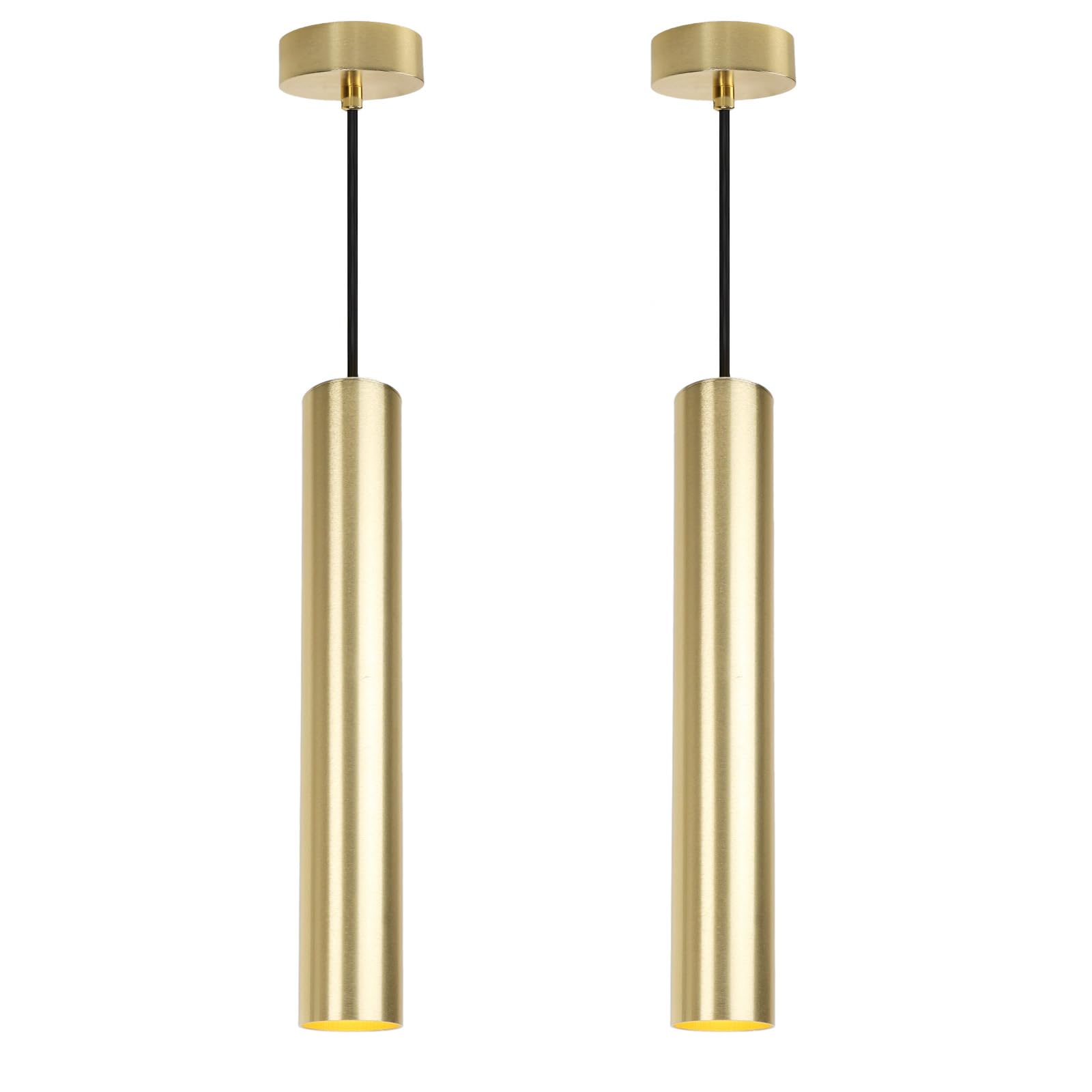 Alpinaluz Lámpara Colgante Tubular de Aluminio para Techo, Diseño Moderno de 40 cm con Casquillo GU10 y Cable Textil de 120 cm (Pack de 2 Dorado)