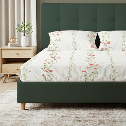 Image of Urban Space Serene 100% Cotton 200 TC Printed Bedsheet for Single Bed with 1 Pillow Cover (Size 58 x 90 inches, Veil Bloom - Peach)