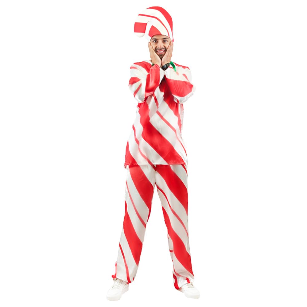 EraSpooky Mens Candy Cane Costume Adult Funny Christmas Candy Outfits Xmas Fancy Dress Size L, Multicolored - Image 4