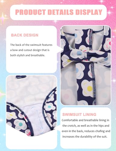 Cadocado Baby/Toddler Girls Long Sleeve Rash Guard Swimsuit One Piece Zipper Bathing Suits Rashguard Swimwear for 3M-6Y4