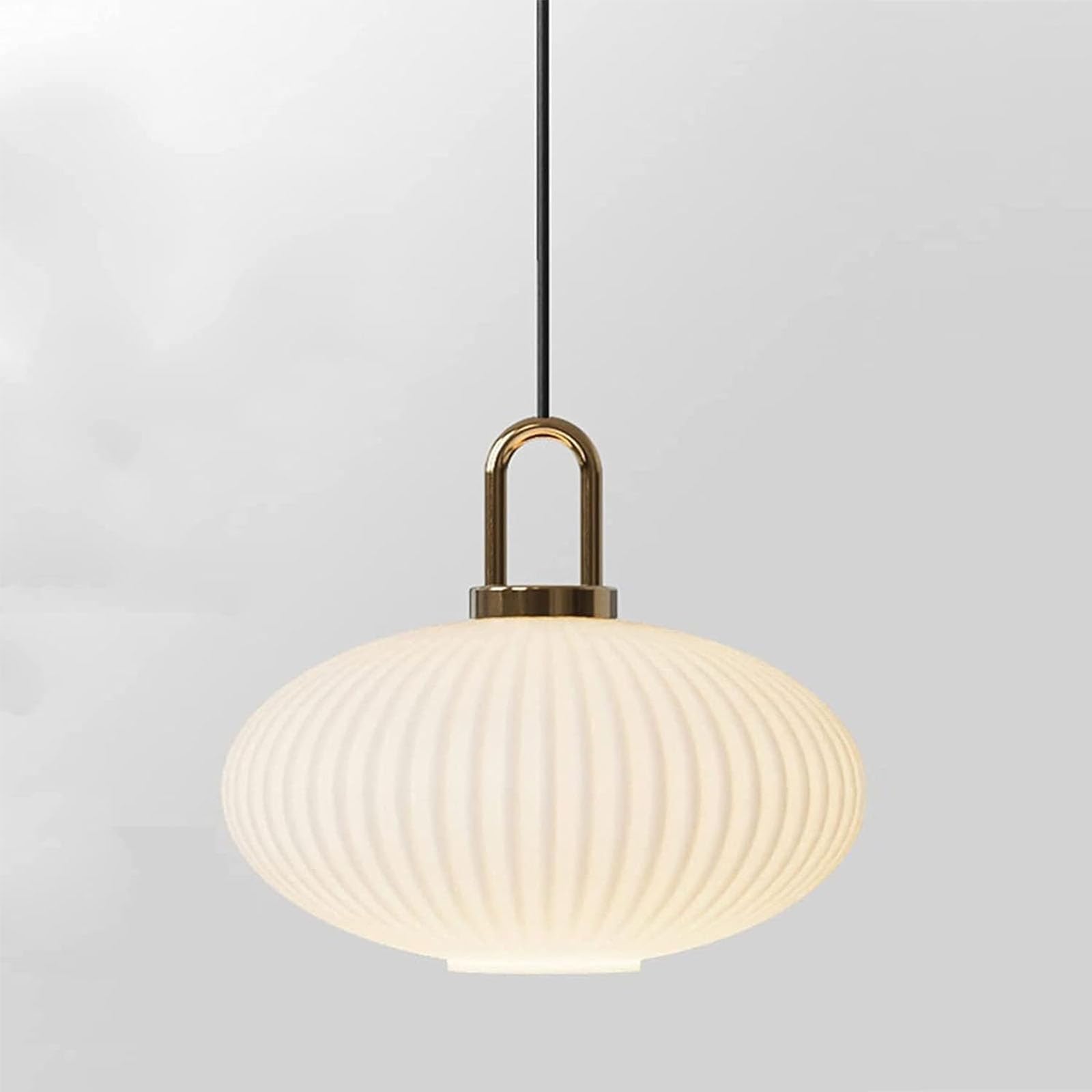 EKSED Lámpara colgante de cristal blanco con acabado en oro bronce, lámpara colgante de luz de techo retro moderna para mesita de noche, mesa de comedor, isla de cocina