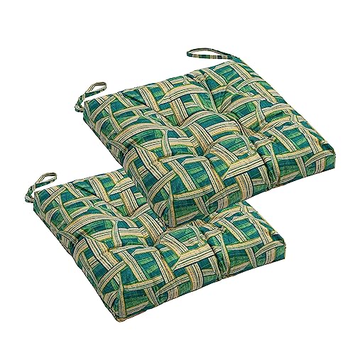 Makimoo 2-Pack Outdoor/Indoor Wicker Patio Seat Cushion Pad with Ties - Dining Chair Cushion, 42 x 42 cm (Green Plaid)