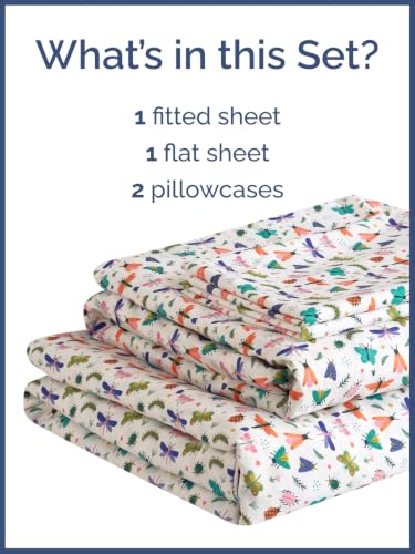 Image of Kids Full Size Bug Bed Sheets - 4 Piece Kids Bug Sheet Set - Garden Insect Bedding - Ultra-Soft, Cute & Cozy - Breathable & Machine Washable - Butterfly Buggy Bed Set for Boys, Girls, Teens & Toddlers