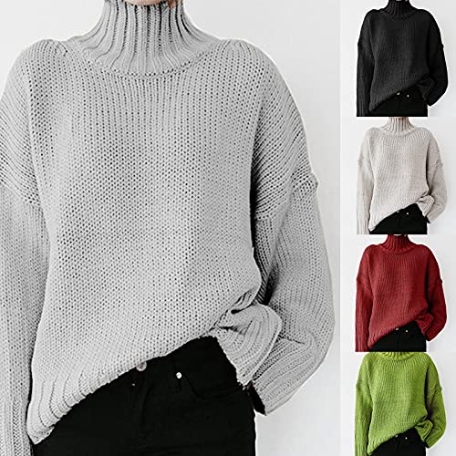 XUETON Womens Oversized Long Sleeve Turtleneck Pullover Sweater Soft Casual Lightweight Cable Knit Loose Pullover Jumper Tops3