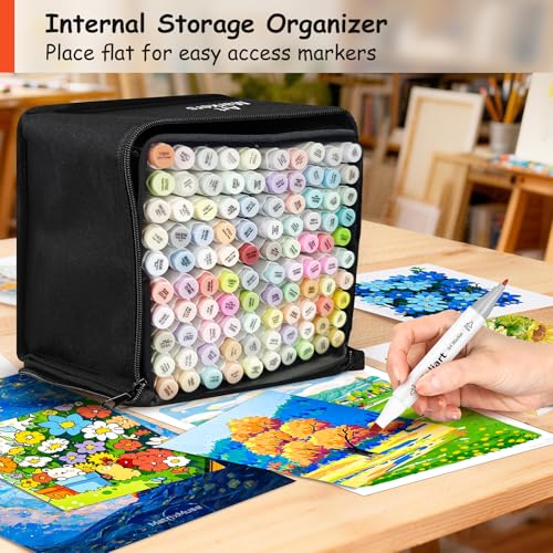 Image of Caliart Pastel Markers, 100 Colors Dual Tip Art Markers Sketch Pens Permanent Alcohol Based, with Case for Adults Artists Drawing Illustration Sketching Coloring
