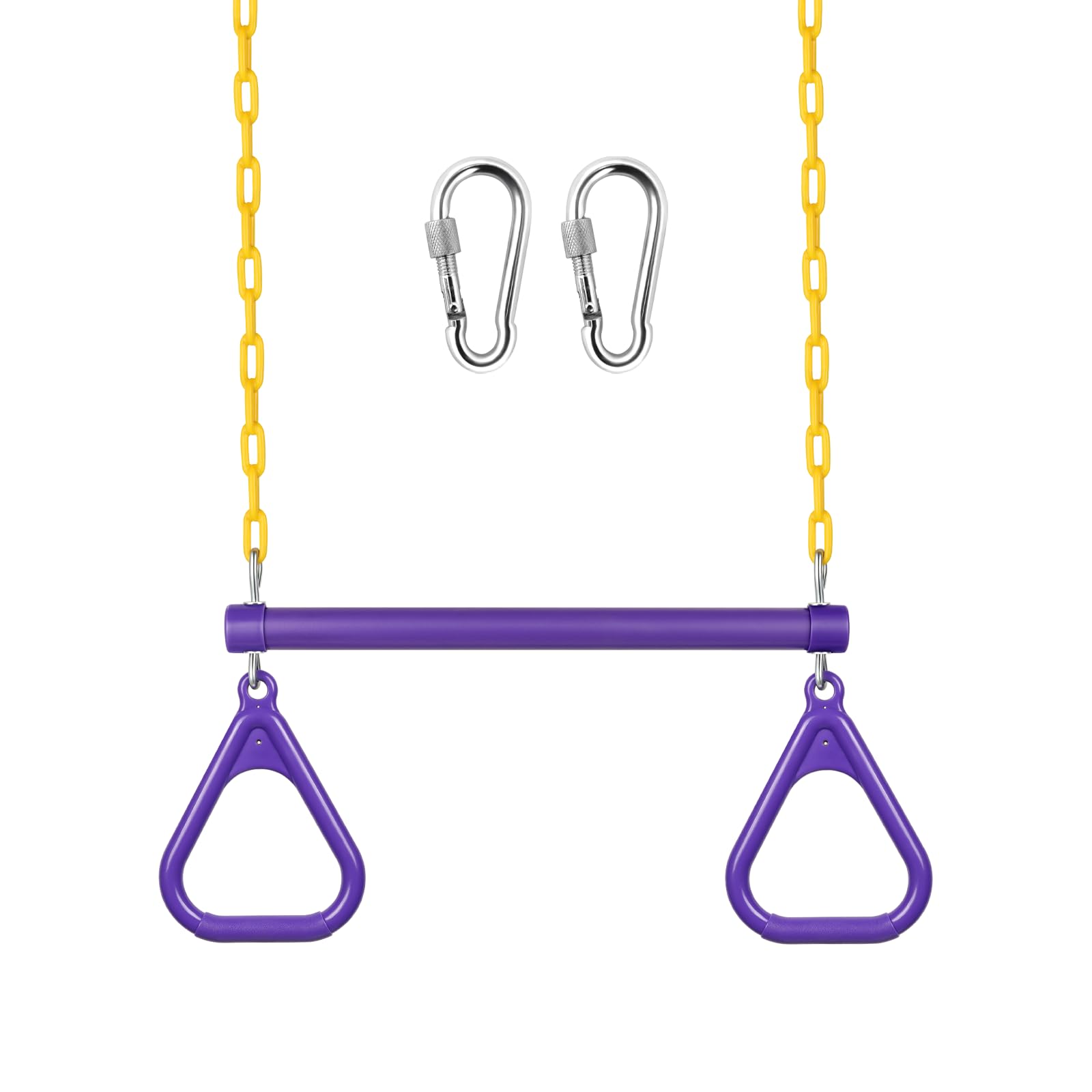 LadyRosian 17" Trapeze Bar Swing Set Gym Rings 47" Heavy Duty Chain Swing Set Accessories with Locking Carabiners Plastic Coated Chains Monkey Bars