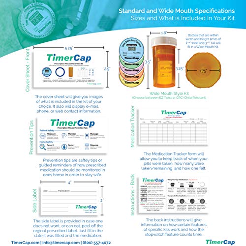 TimerCap Stopwatch Pill Organizer Case for Daily Medicine Planner (2 Pack - 1 Wide Mouth & 1 Standard Size) CRC