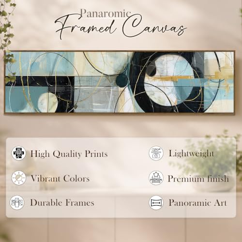 Image of Large Canvas Painting Panel Framed Wall Painting Geometric Circle Abstract Black Framed Luxury Paintings for Home Decoration, Living room, Bedroom and Office Decor (Black, 13x47 Inch)