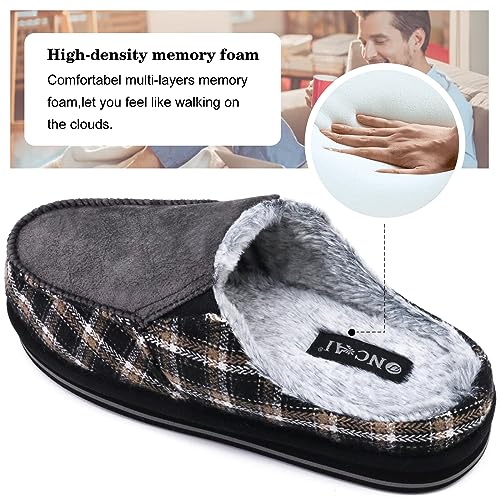 Image of ONCAI Mens Clog Slippers with Arch Support Stripe Faux Fur Cotton-Blend High-Density Memory Foam Warm House Slippers Slip-on Indoor Outdoor Rubber Sole Size 7-16