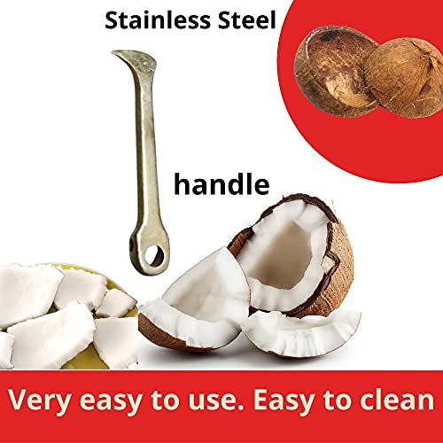 Image of Qts Coconut Remover Tool from Shell, Coconut Breaker Cum Opener Tool Stainless Steel Rod with Steel Handle, Silver, 18cm (DAS334)