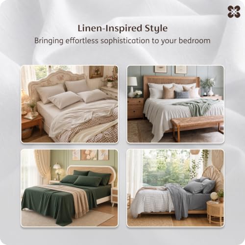 Image of Bedsure PureWoven 100% Washed Cotton Sheets Queen, Linen-Like Feel, 6PCS | Cotton Percale Sheets, Breathable & Relaxed, 18 inch Deep Pocket, Rustic Minimalist Farmhouse Style, Effortlessly Care, White