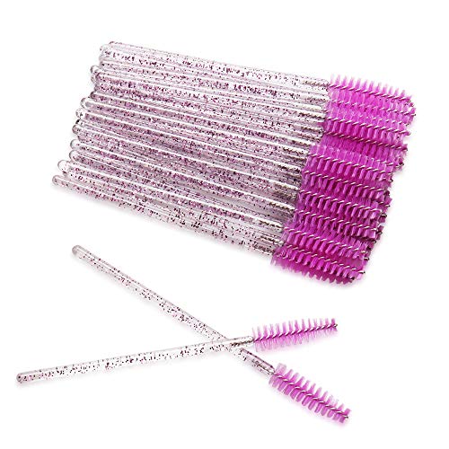 300 Pack Disposable Mascara Wands Eyelash Brushes Spoolie Brushes for Extension Eye Lash Applicator Makeup Brush Tool Kit, Crystal/Fuchsia