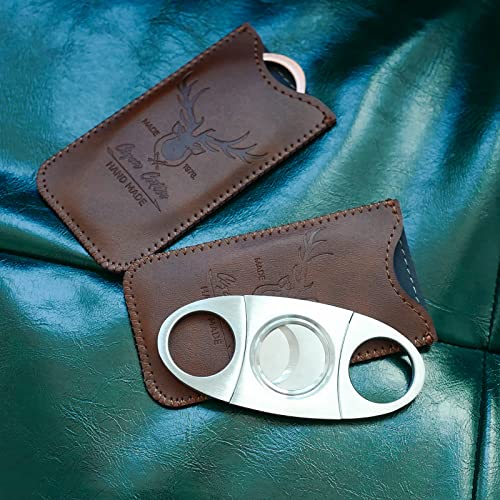 Stainless Steel Cigar Cutter With Leather Case,Double Blade For A Precise Perfect Cut(Brown Deer) #TOP5