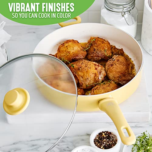 Image of Greenlife Soft Grip Healthy Ceramic Nonstick, 5QT Saute Pan Jumbo Cooker with Helper Handle and Lid, PFAS-Free, Dishwasher Safe, Yellow