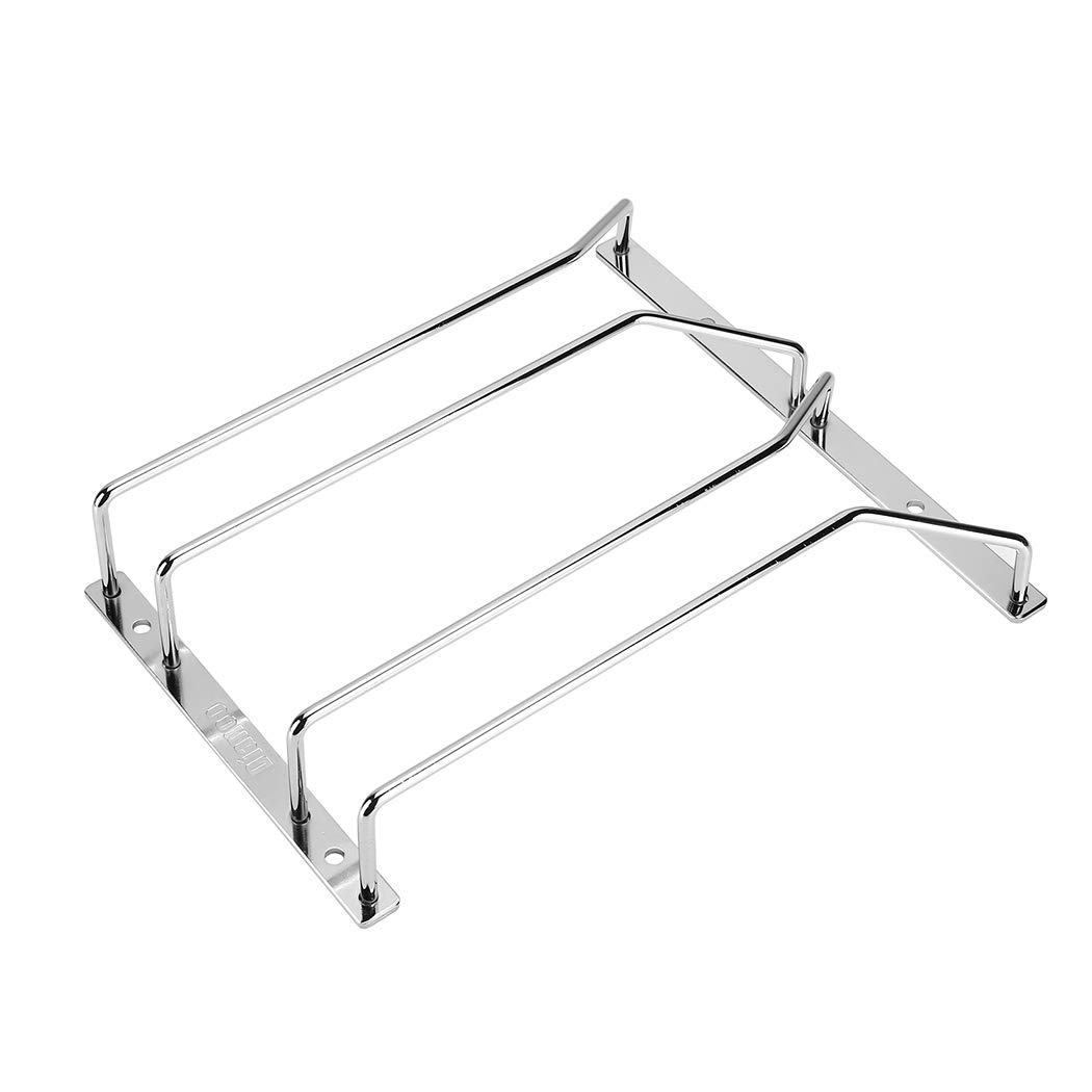 Dianoo Silver Wine Glass Rack Under Cabinet Hanging Wire Stemware Rack Holder With Screws Chrome Finish 27Cm 2 Rows