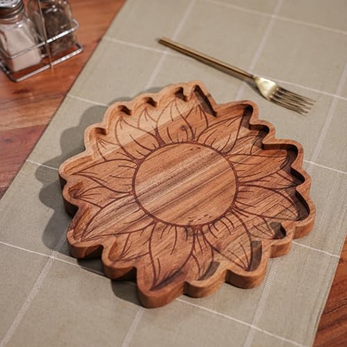 Image of Acacia Wood Serving Platter - Natural Wooden Tray for Cheese, and Bread - Eco-Friendly, Rustic Design